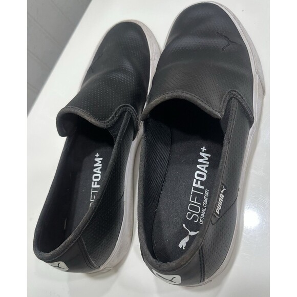 PUMA BARI CAT LEATHER SLIP-ON SNEAKERS WOMENS SIZE 6.5 - BLACK - Picture 1 of 6